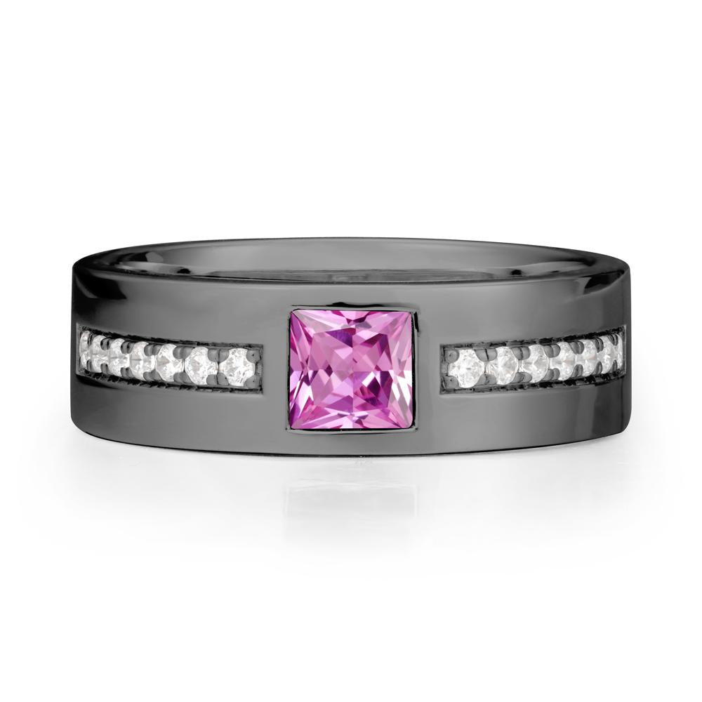 Men Wide Band Square Pink Sapphire Ring - LUO Jewelry #metal_black finish sterling silver