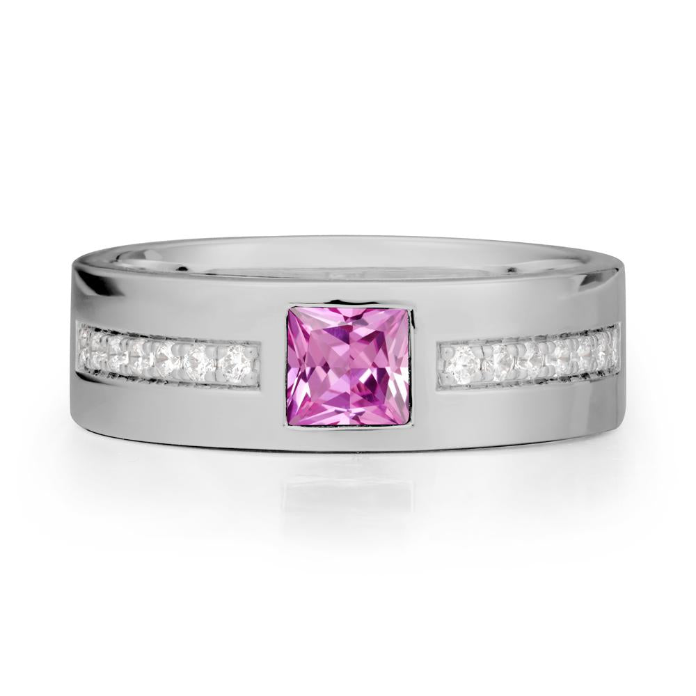 Men Wide Band Square Pink Sapphire Ring - LUO Jewelry #metal_platinum