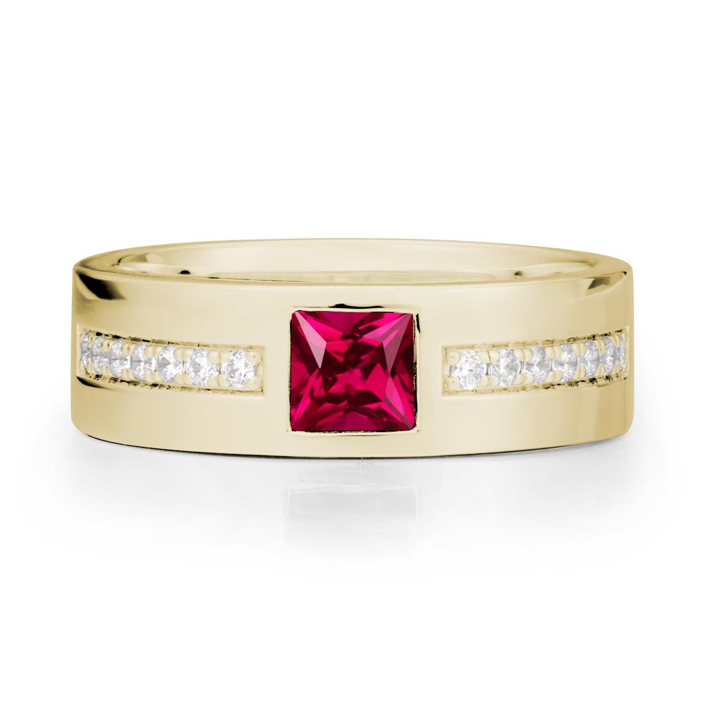 Square Ruby Ring with Pav茅 Gems Band - LUO Jewelry #metal_14k yellow gold