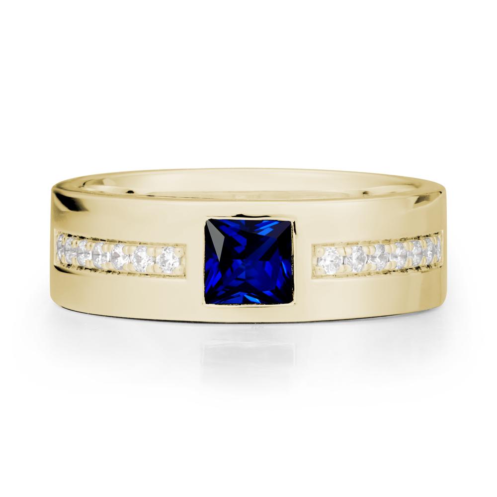 Men Wide Band Square Sapphire Ring - LUO Jewelry #metal_14k yellow gold