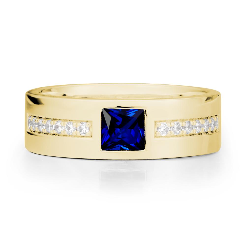Men Wide Band Square Sapphire Ring - LUO Jewelry #metal_18k yellow gold