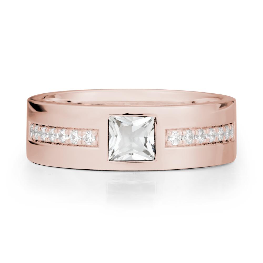 Square White Topaz Ring with Pav茅 Gems Band - LUO Jewelry #metal_14k rose gold