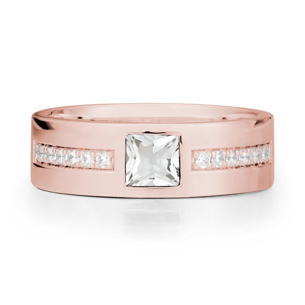 Square White Topaz Ring with Pav茅 Gems Band - LUO Jewelry #metal_18k rose gold