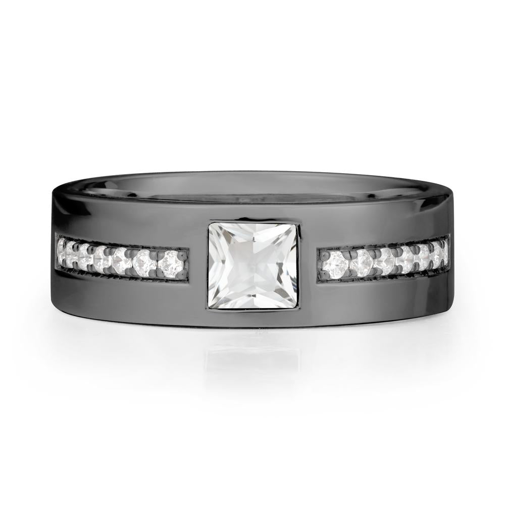 Square White Topaz Ring with Pav茅 Gems Band - LUO Jewelry #metal_black finish sterling silver