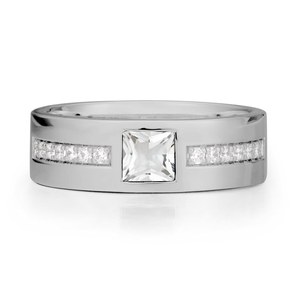 Square White Topaz Ring with Pav茅 Gems Band - LUO Jewelry #metal_platinum