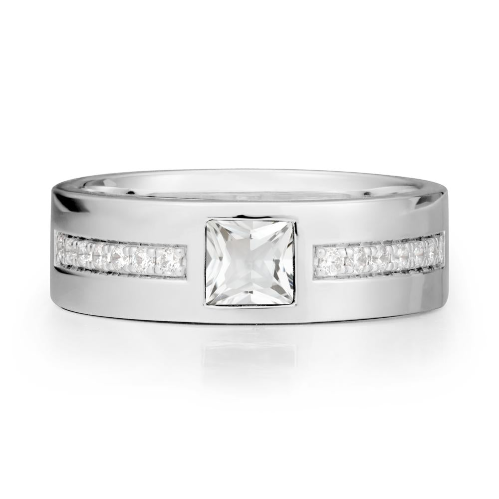 Square White Topaz Ring with Pav茅 Gems Band - LUO Jewelry #metal_sterling silver