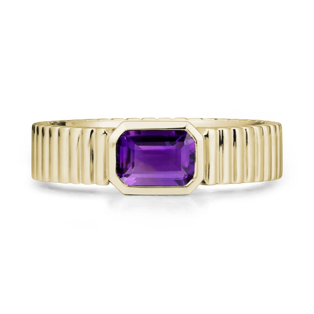 Bezel Settting Amethyst Ring with Ribbed Band - LUO Jewelry #metal_14k yellow gold
