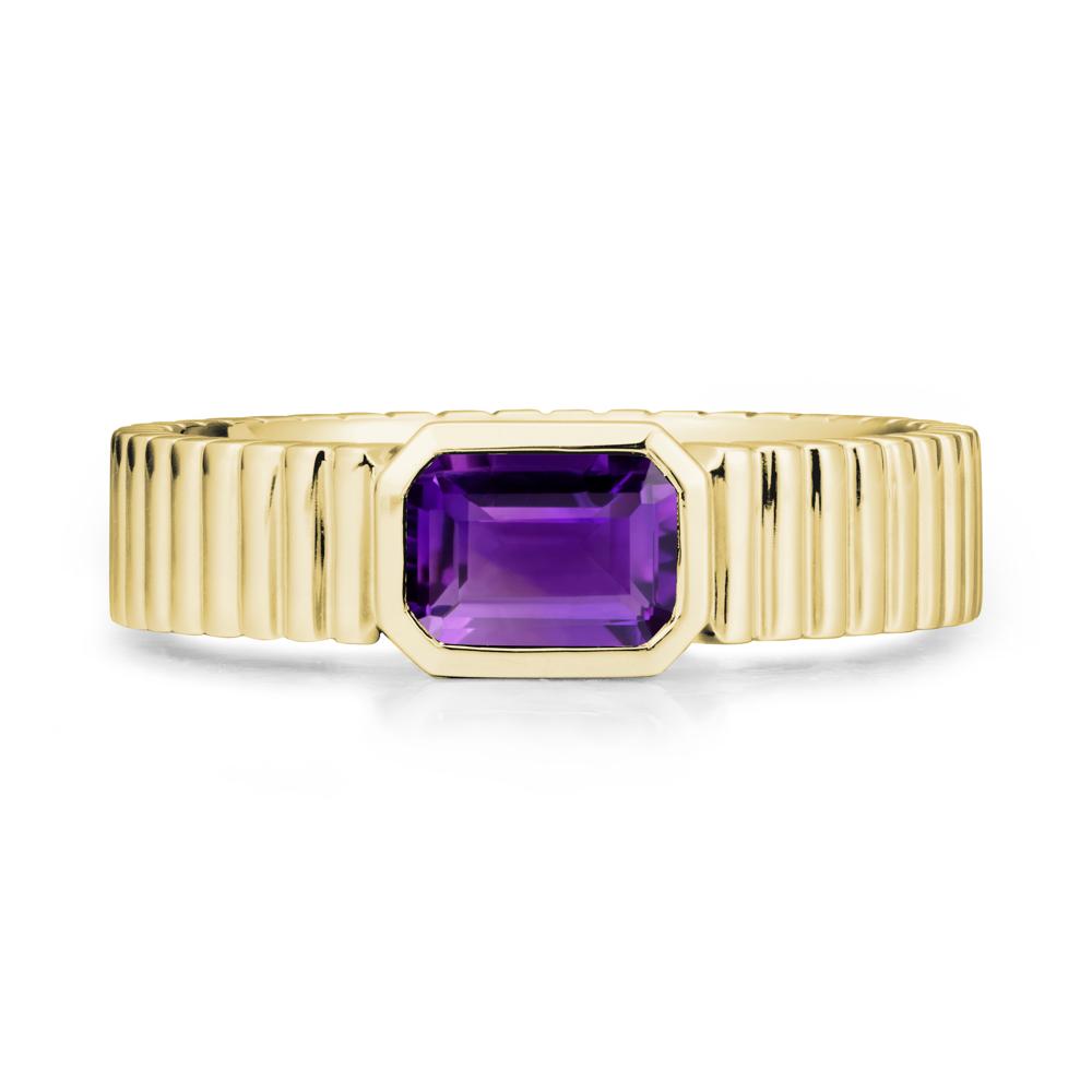 Bezel Settting Amethyst Ring with Ribbed Band - LUO Jewelry #metal_18k yellow gold