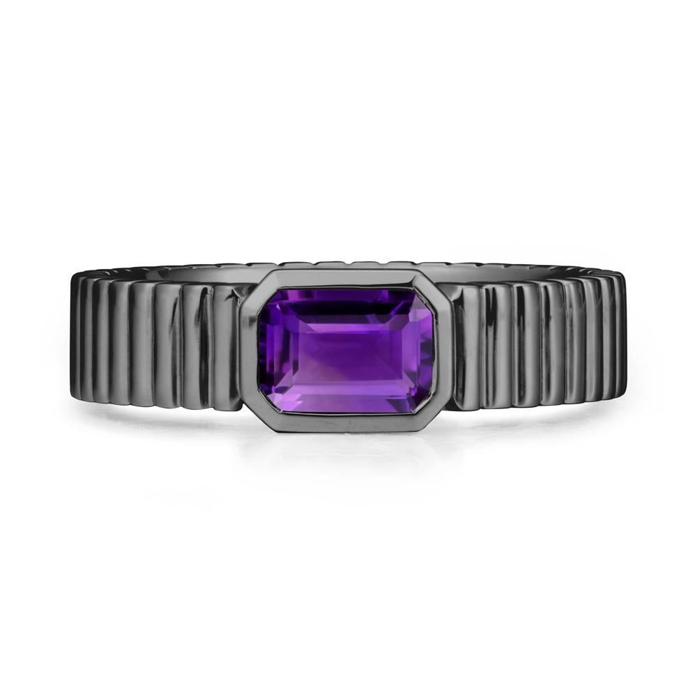 Bezel Settting Amethyst Ring with Ribbed Band - LUO Jewelry #metal_black finish sterling silver