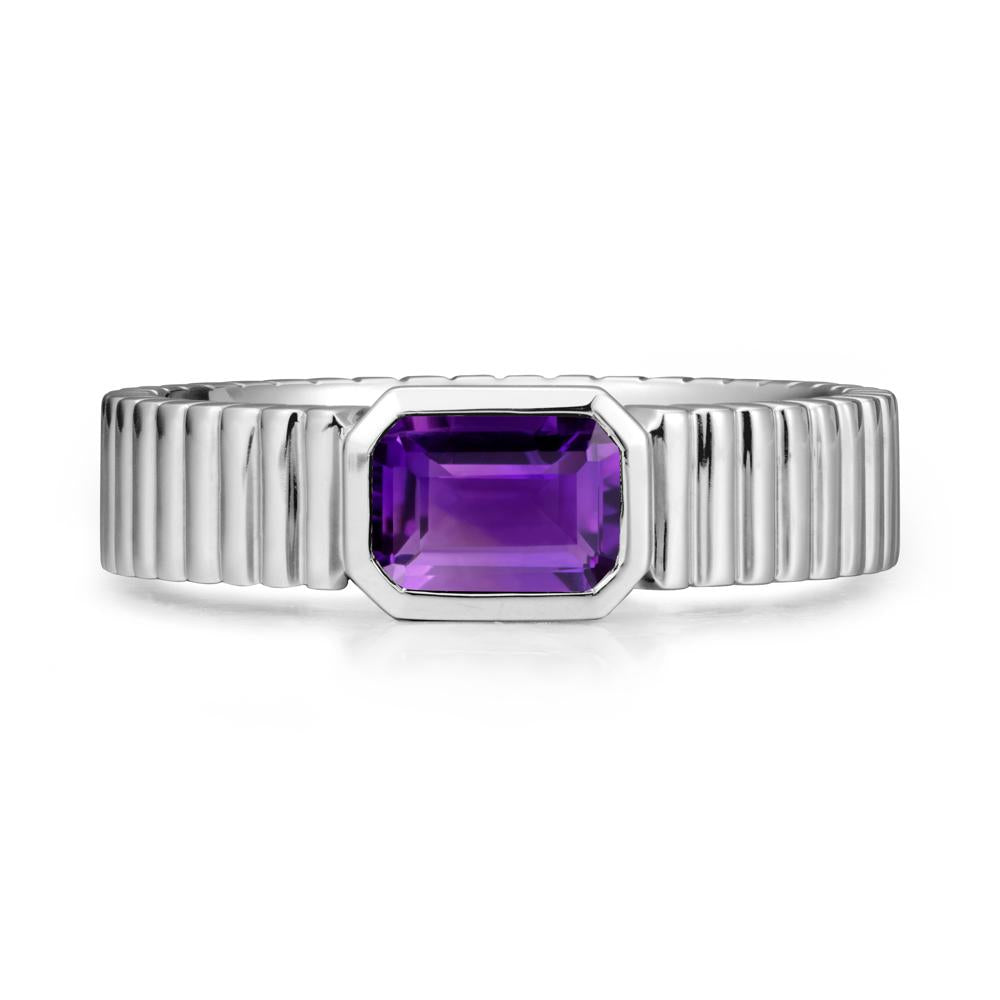 Bezel Settting Amethyst Ring with Ribbed Band - LUO Jewelry #metal_sterling silver