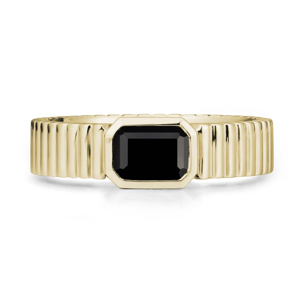 Ribbed Band Emeral Cut Black Spinel Ring - LUO Jewelry #metal_14k yellow gold