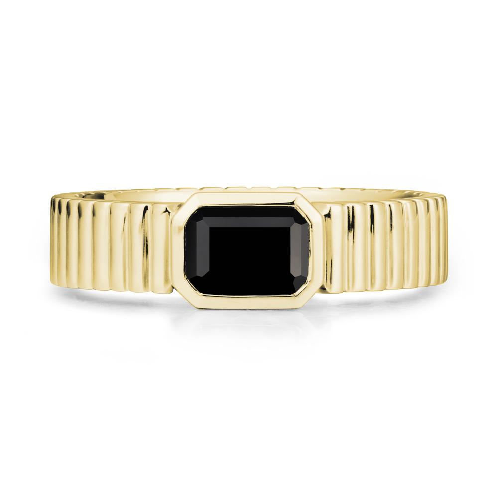 Ribbed Band Emeral Cut Black Spinel Ring - LUO Jewelry #metal_18k yellow gold