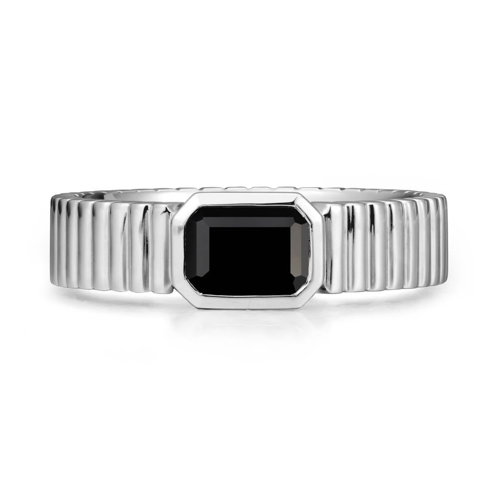 Ribbed Band Emeral Cut Black Spinel Ring - LUO Jewelry #metal_sterling silver