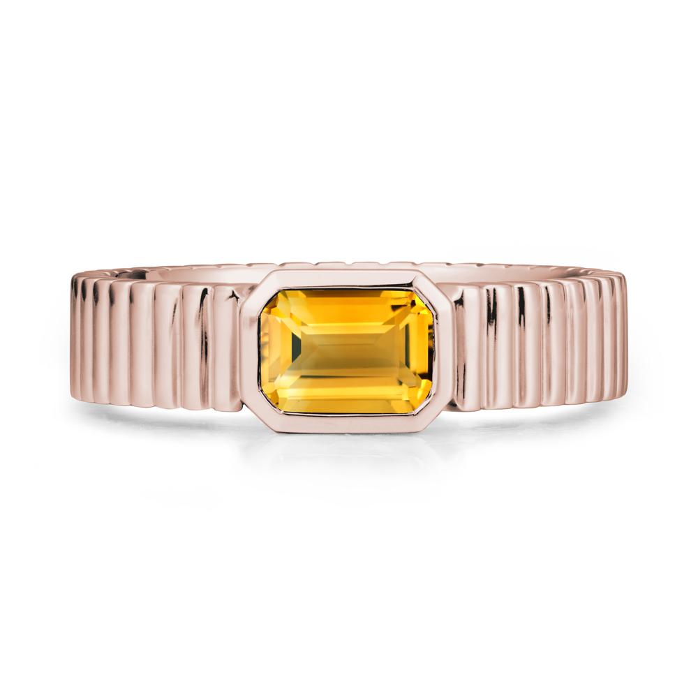 Bezel Settting Citrine Ring with Ribbed Band - LUO Jewelry #metal_14k rose gold