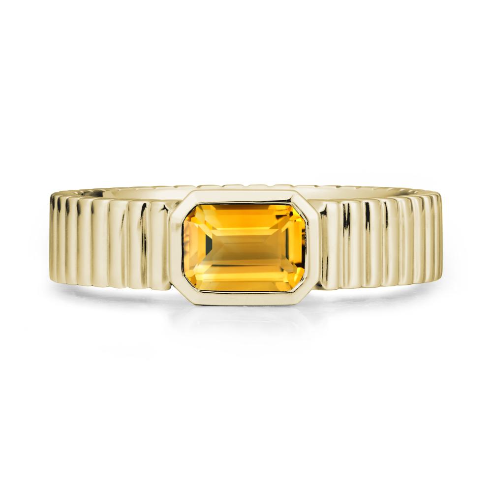 Bezel Settting Citrine Ring with Ribbed Band - LUO Jewelry #metal_14k yellow gold