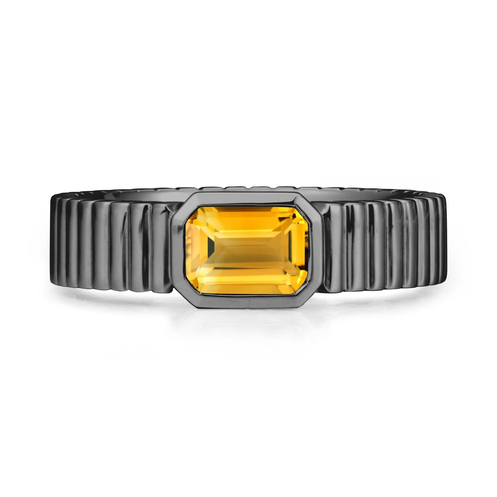 Bezel Settting Citrine Ring with Ribbed Band - LUO Jewelry #metal_black finish sterling silver
