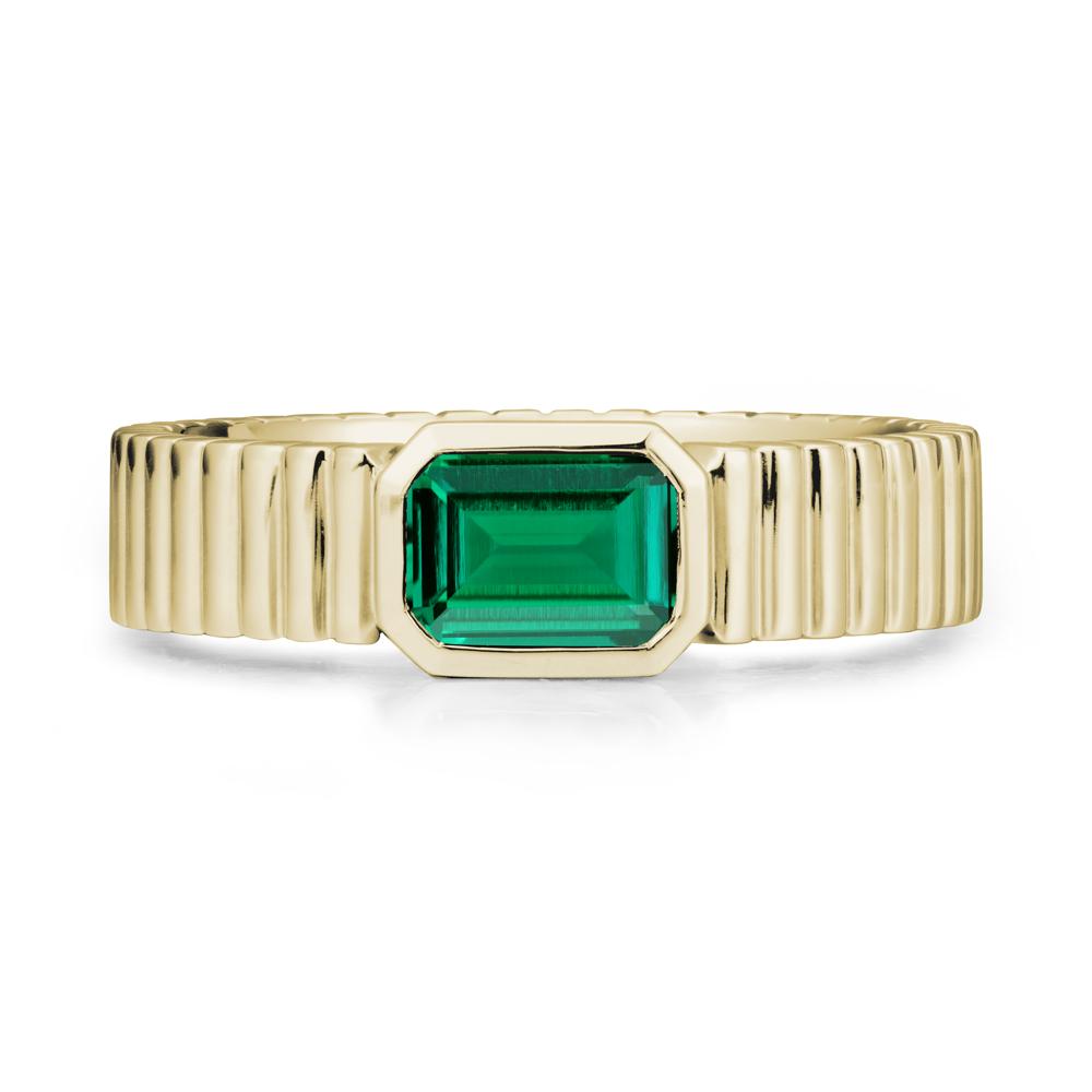 Men Wide Ribbed Band Emerald Ring - LUO Jewelry #metal_14k yellow gold
