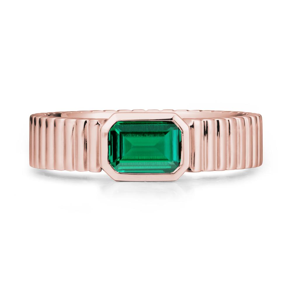 Men Wide Ribbed Band Emerald Ring - LUO Jewelry #metal_18k rose gold