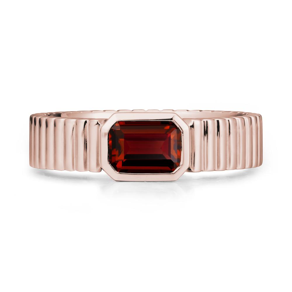 Ribbed Band Emeral Cut Garnet Ring - LUO Jewelry #metal_14k rose gold