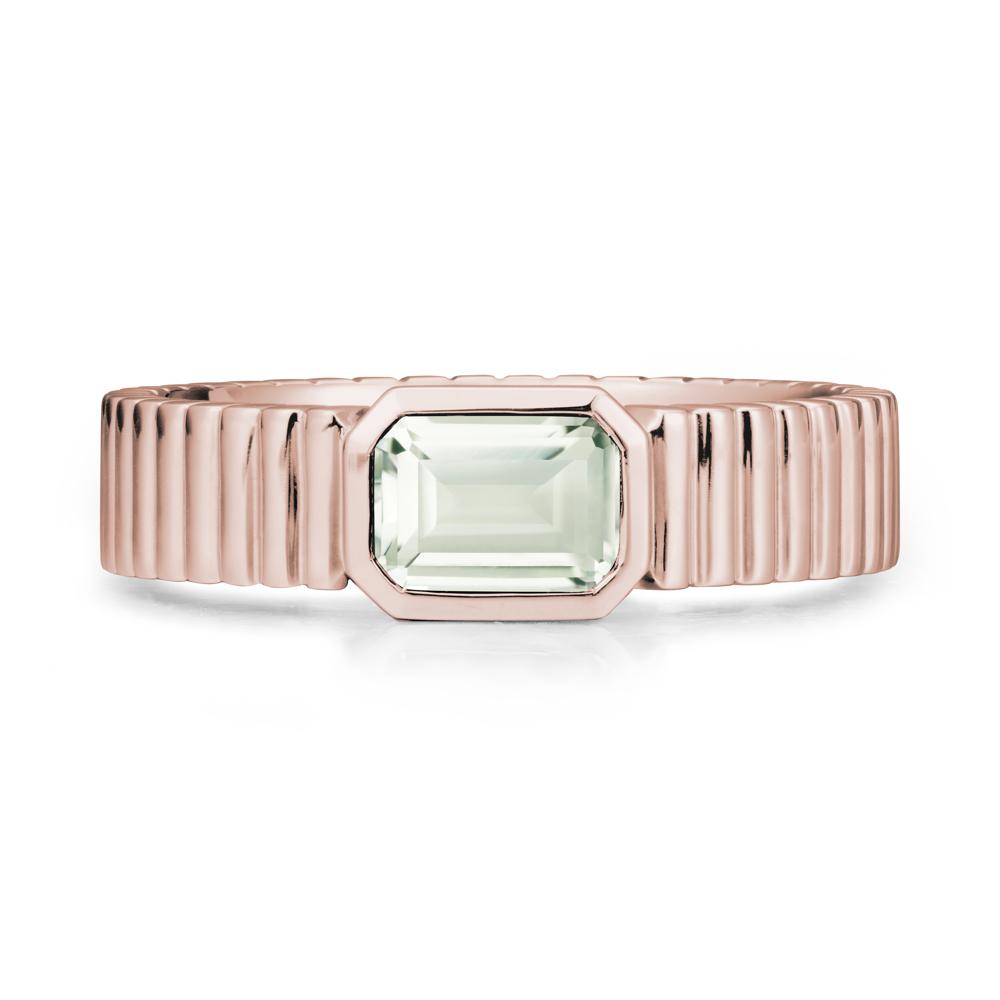 Bezel Settting Green Amethyst Ring with Ribbed Band - LUO Jewelry #metal_14k rose gold