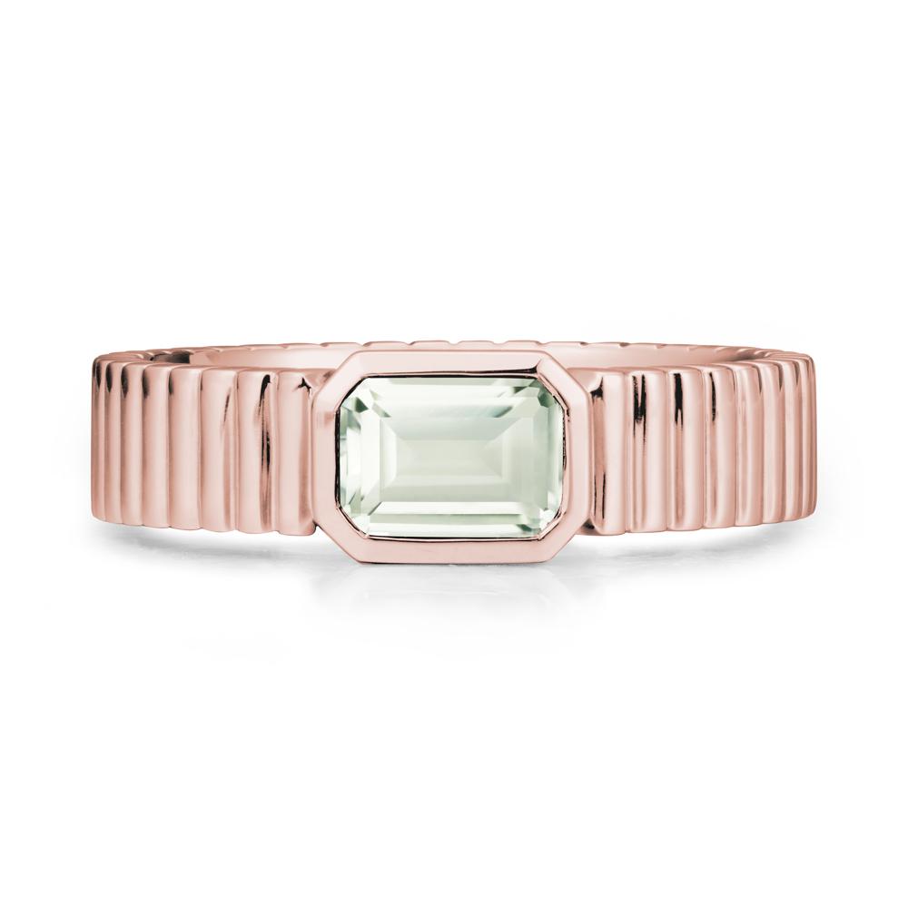Bezel Settting Green Amethyst Ring with Ribbed Band - LUO Jewelry #metal_18k rose gold