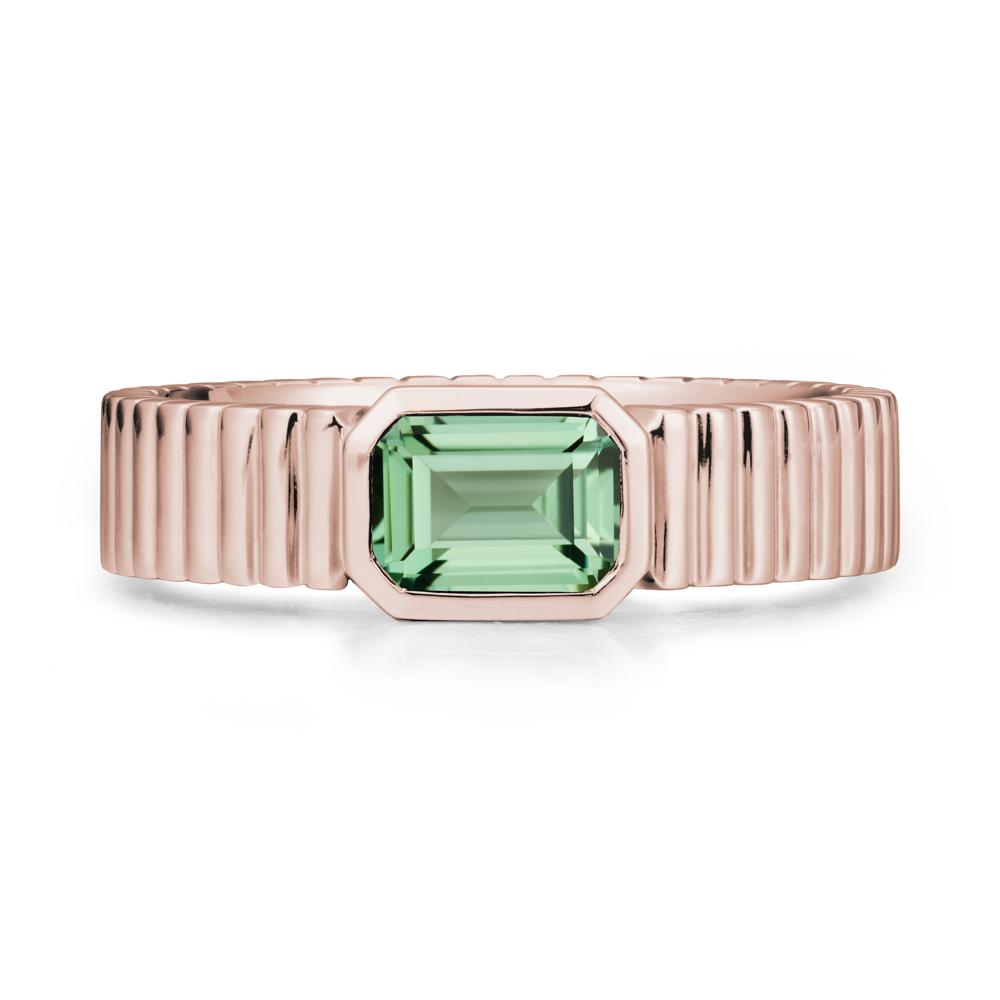 Men Wide Ribbed Band Green Sapphire Ring - LUO Jewelry #metal_14k rose gold