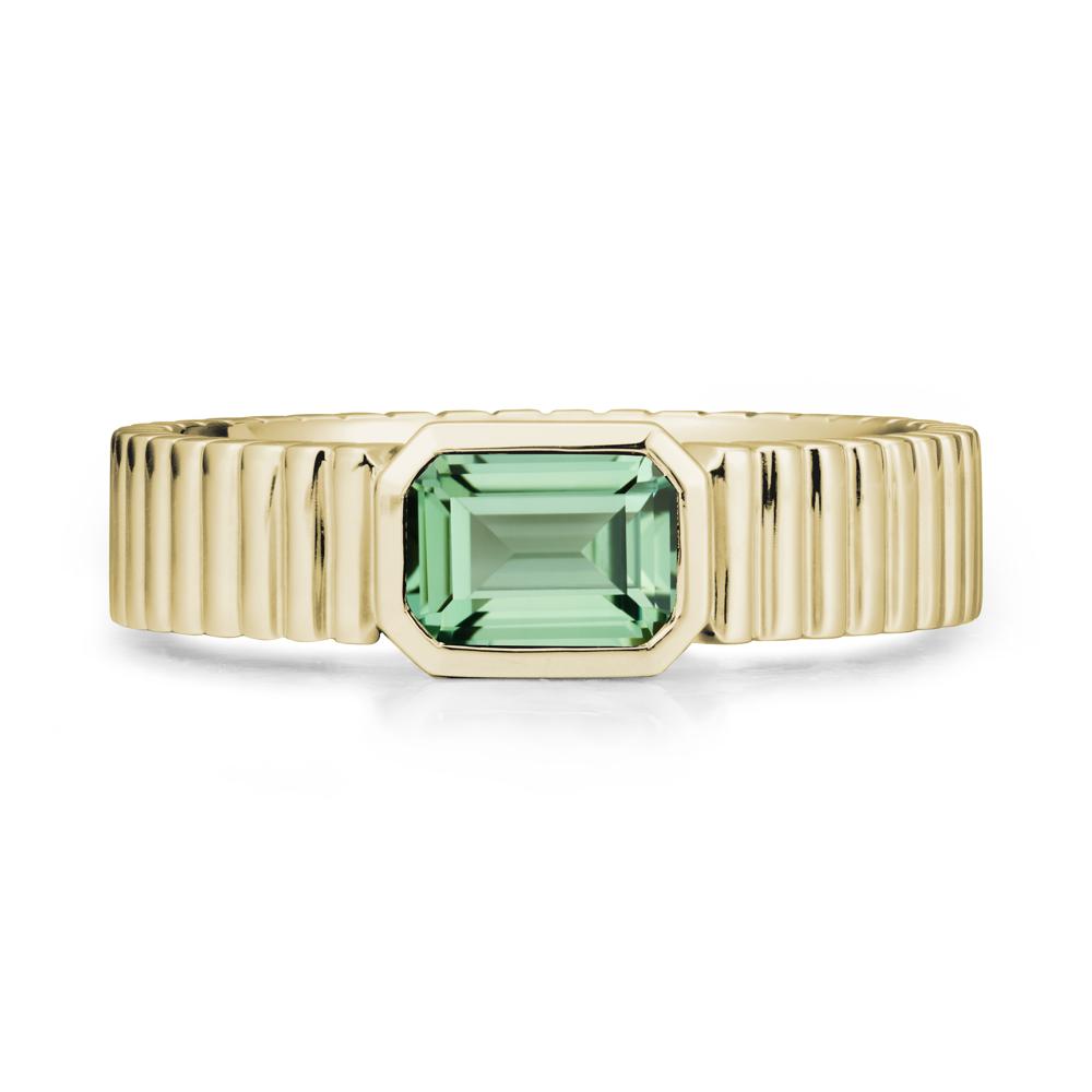 Men Wide Ribbed Band Green Sapphire Ring - LUO Jewelry #metal_14k yellow gold