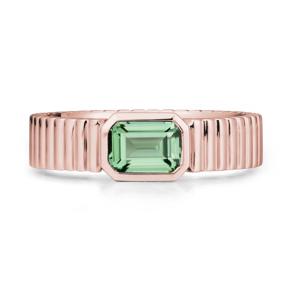 Men Wide Ribbed Band Green Sapphire Ring - LUO Jewelry #metal_18k rose gold