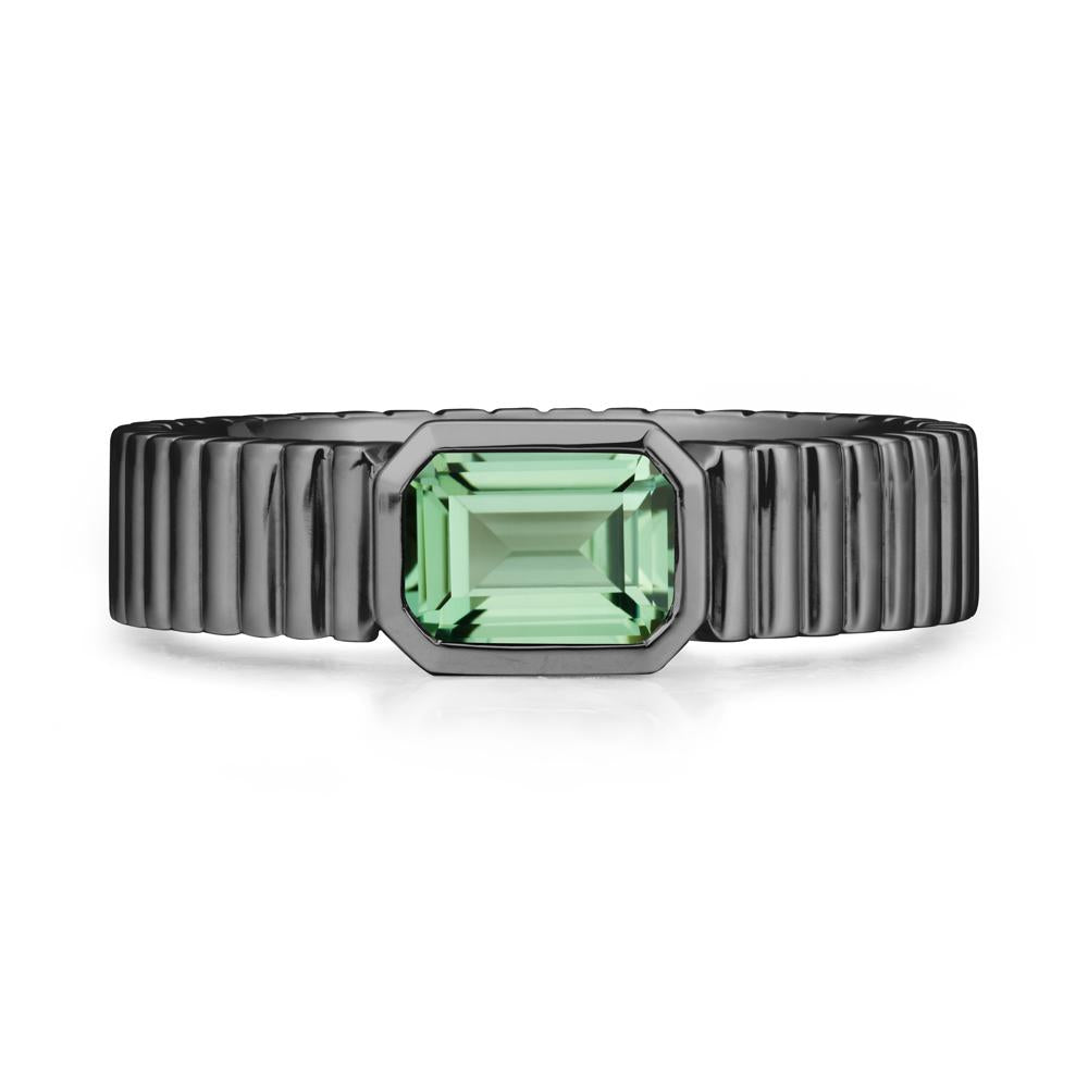 Men Wide Ribbed Band Green Sapphire Ring - LUO Jewelry #metal_black finish sterling silver