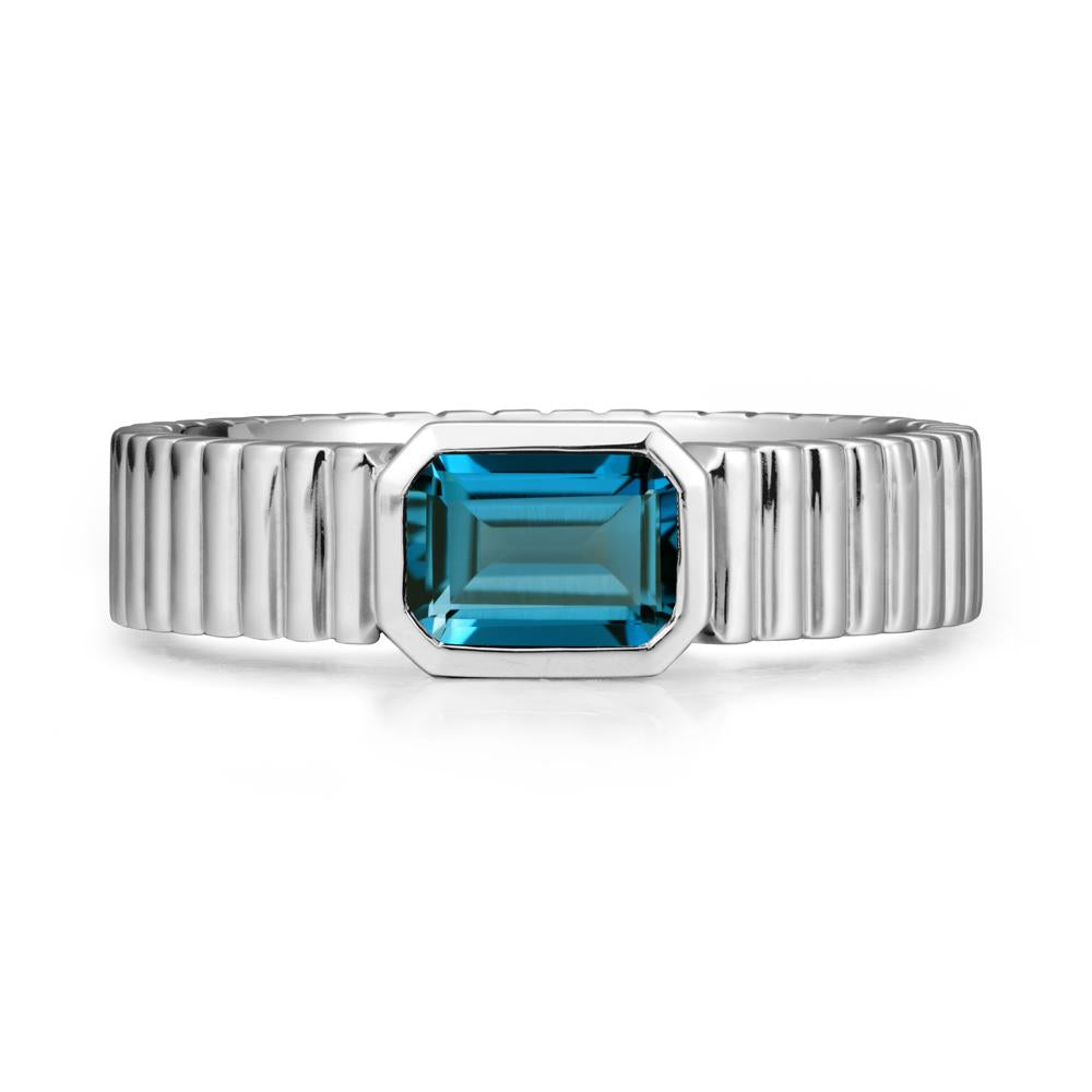 Bezel Settting London Blue Topaz Ring with Ribbed Band - LUO Jewelry #metal_14k white gold