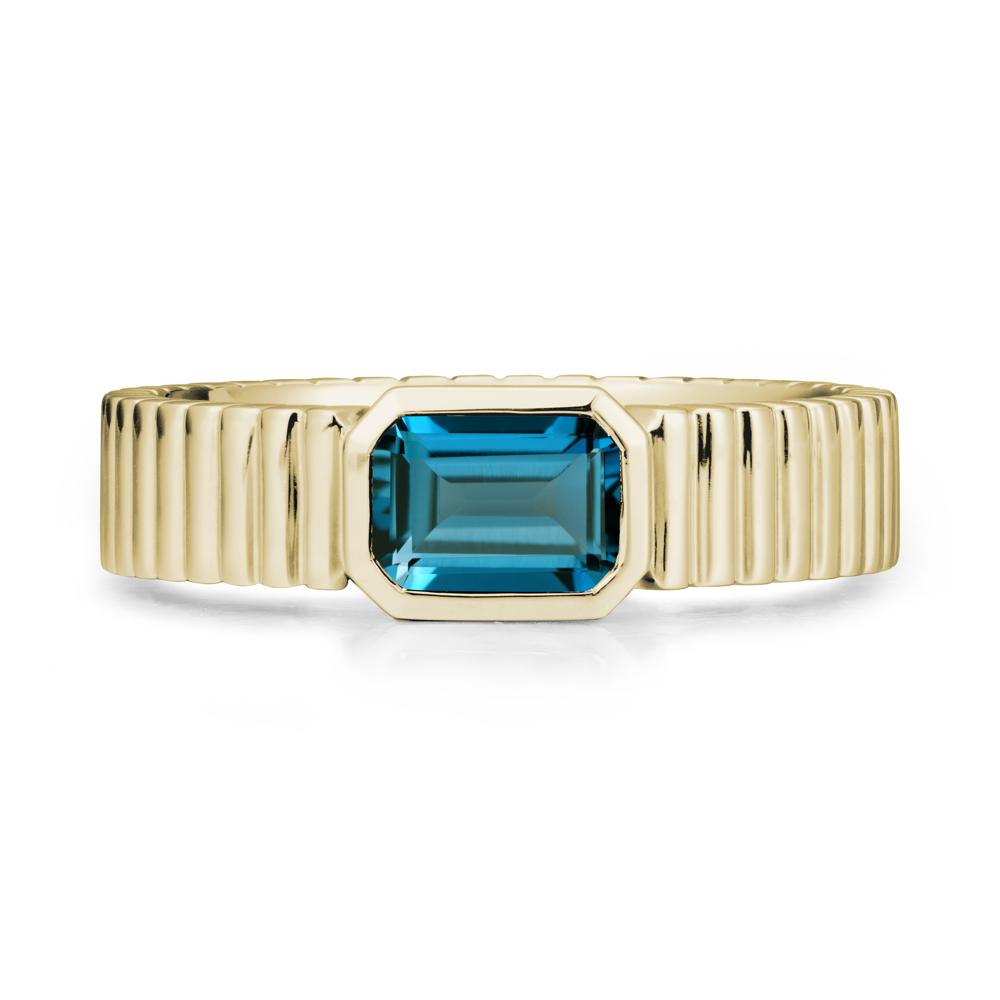 Bezel Settting London Blue Topaz Ring with Ribbed Band - LUO Jewelry #metal_14k yellow gold