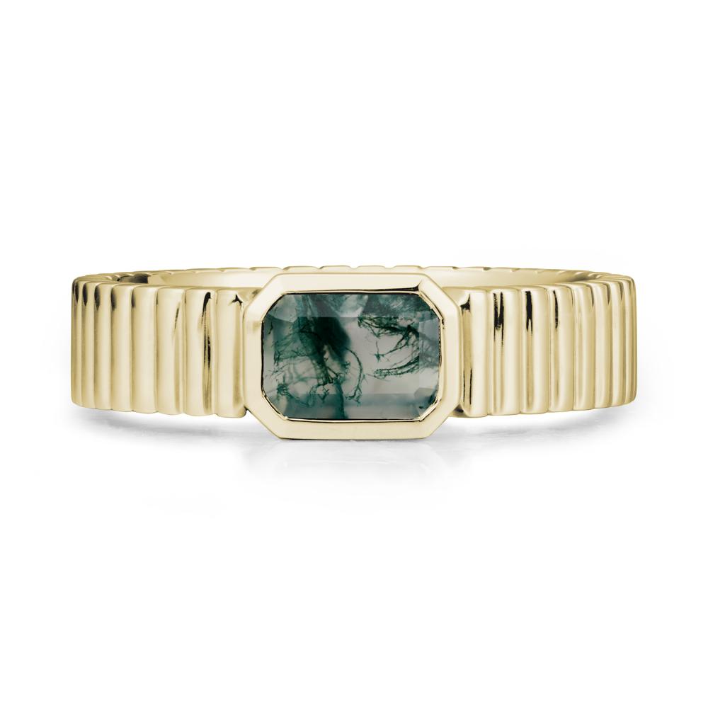 Men Wide Ribbed Band Moss Agate Ring - LUO Jewelry #metal_14k yellow gold