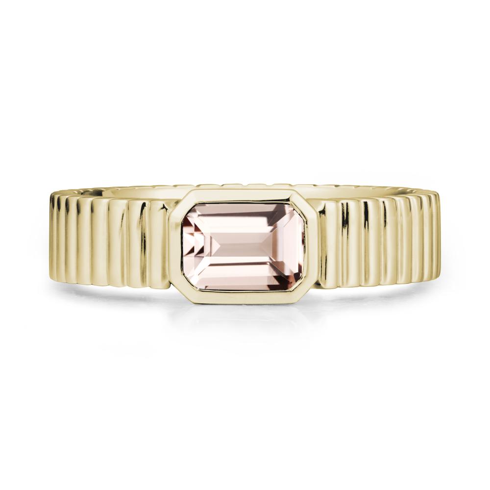 Bezel Settting Morganite Ring with Ribbed Band - LUO Jewelry #metal_14k yellow gold