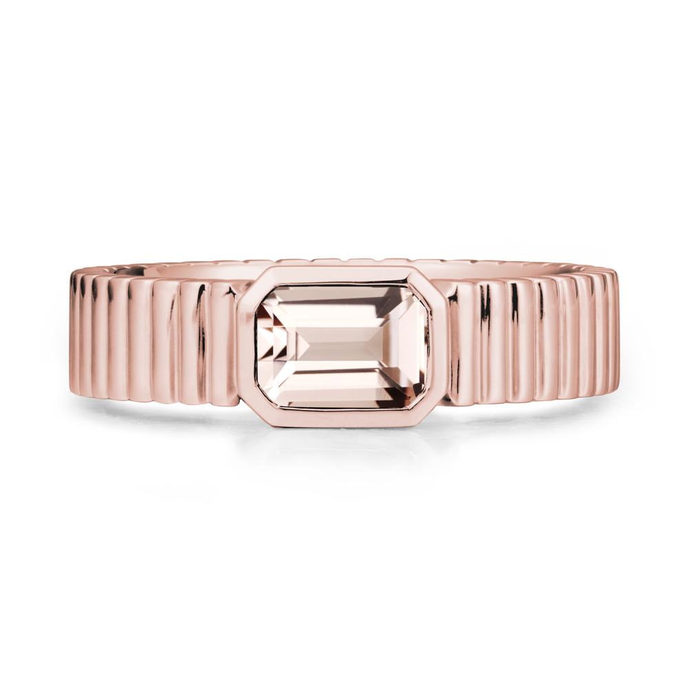 Bezel Settting Morganite Ring with Ribbed Band - LUO Jewelry #metal_18k rose gold