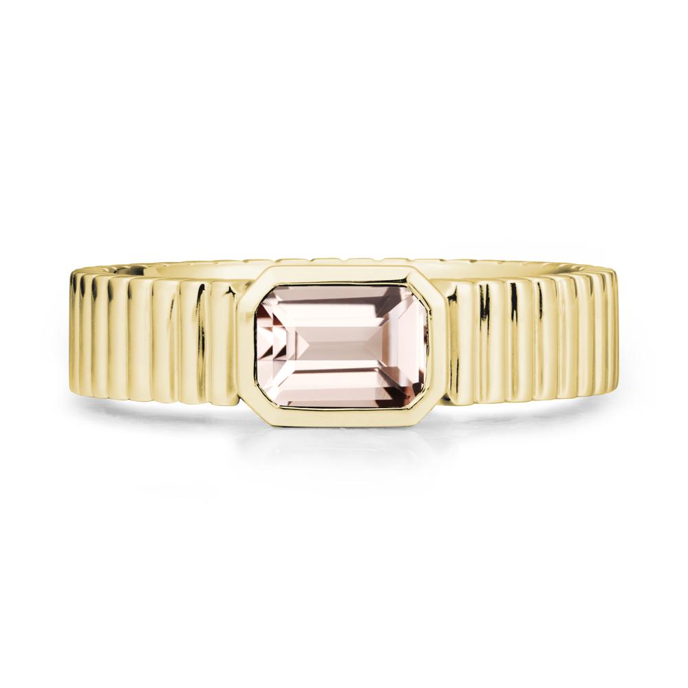Bezel Settting Morganite Ring with Ribbed Band - LUO Jewelry #metal_18k yellow gold