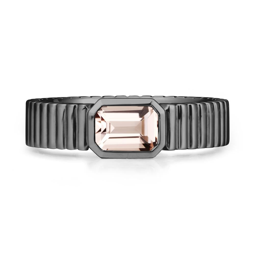 Bezel Settting Morganite Ring with Ribbed Band - LUO Jewelry #metal_black finish sterling silver
