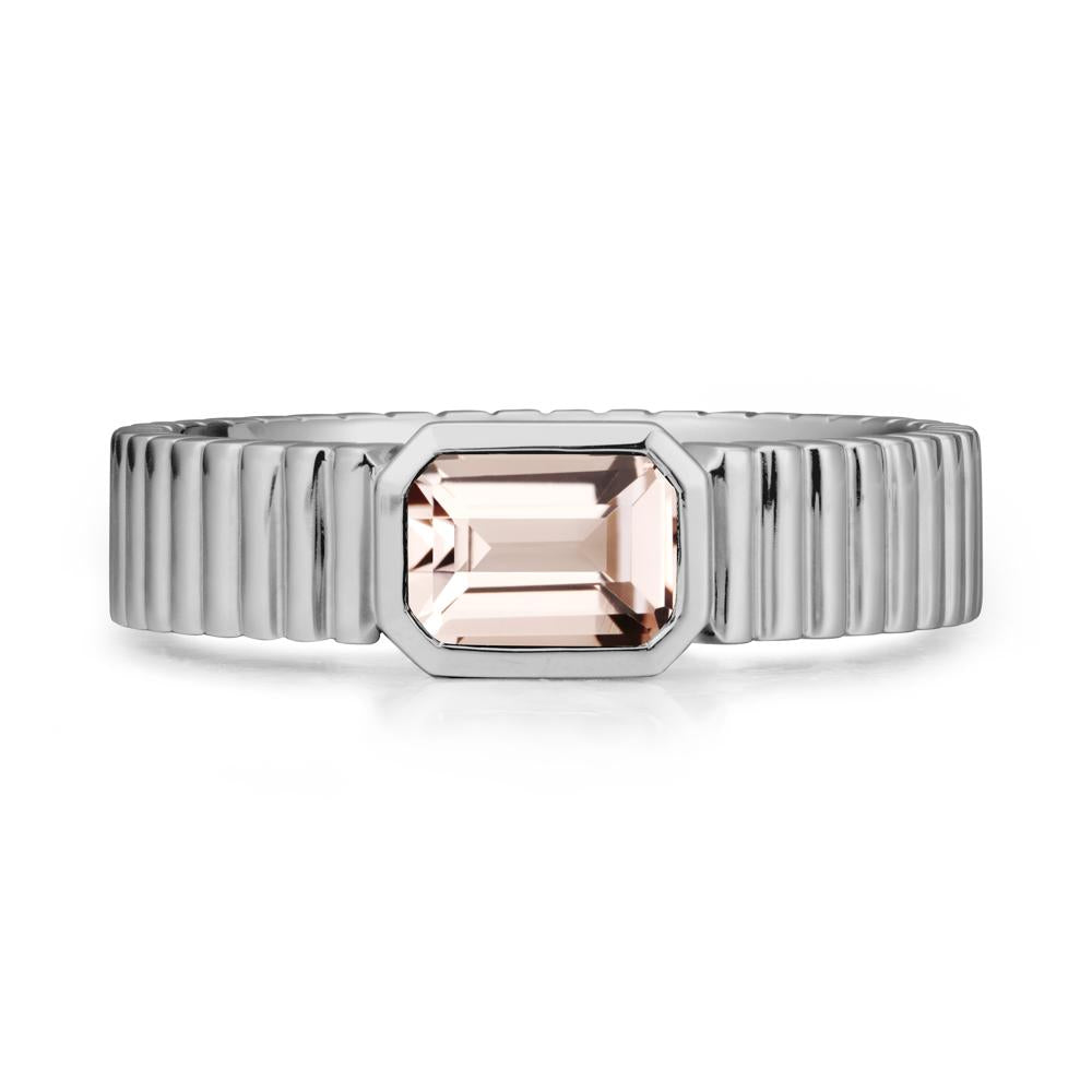 Bezel Settting Morganite Ring with Ribbed Band - LUO Jewelry #metal_platinum