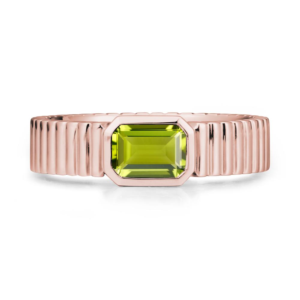 Men Wide Ribbed Band Peridot Ring - LUO Jewelry #metal_18k rose gold