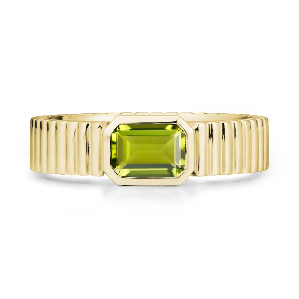 Men Wide Ribbed Band Peridot Ring - LUO Jewelry #metal_18k yellow gold