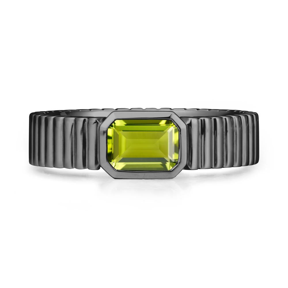 Men Wide Ribbed Band Peridot Ring - LUO Jewelry #metal_black finish sterling silver