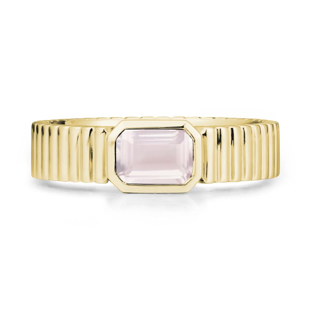 Ribbed Band Emeral Cut Rose Quartz Ring - LUO Jewelry #metal_18k yellow gold