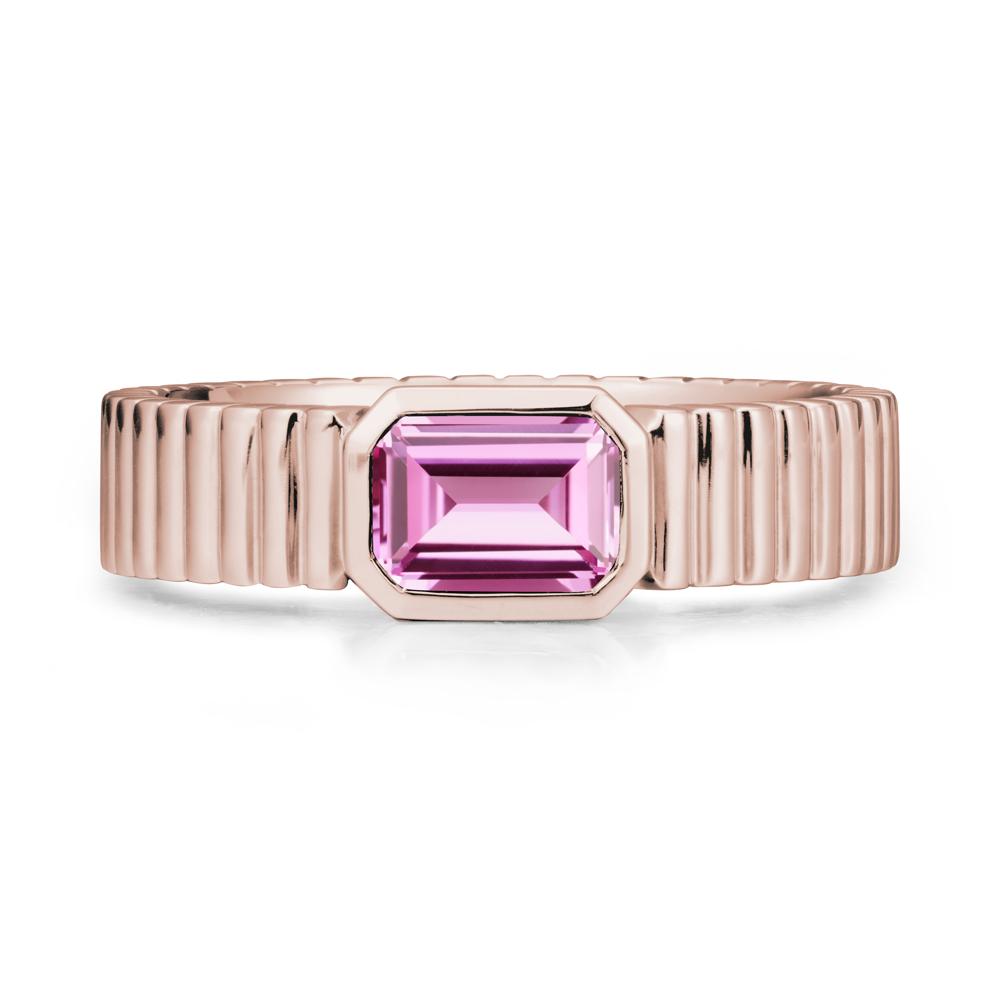 Bezel Settting Pink Sapphire Ring with Ribbed Band - LUO Jewelry #metal_14k rose gold