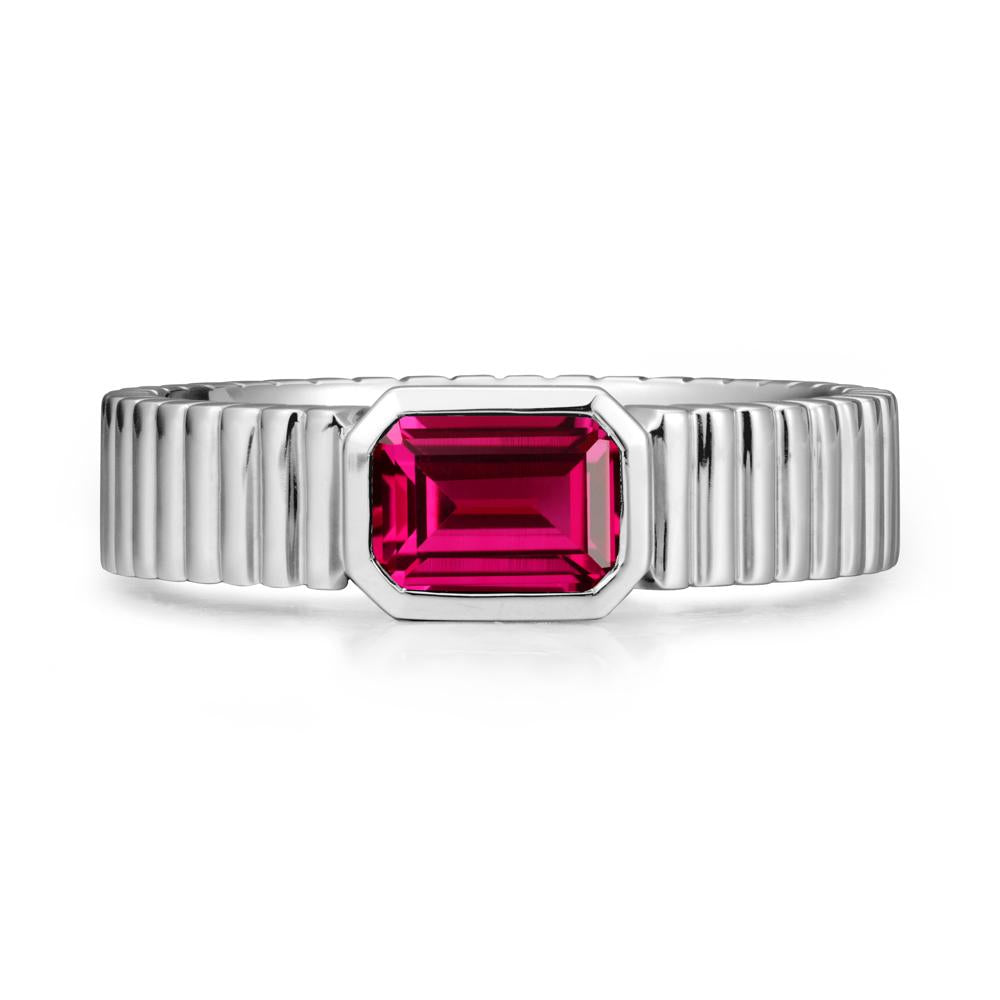 Men Wide Ribbed Band Ruby Ring - LUO Jewelry #metal_14k white gold