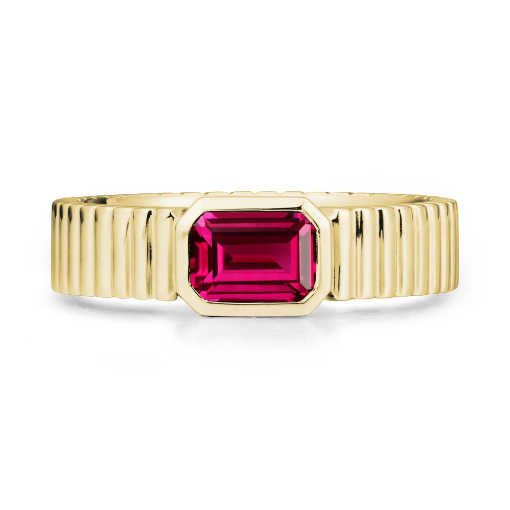 Men Wide Ribbed Band Ruby Ring - LUO Jewelry #metal_18k yellow gold