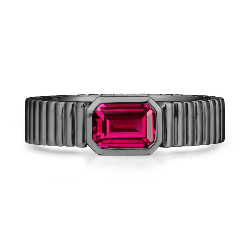 Men Wide Ribbed Band Ruby Ring - LUO Jewelry #metal_black finish sterling silver