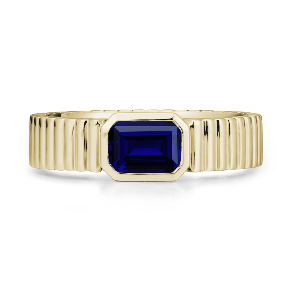 Ribbed Band Emeral Cut Sapphire Ring - LUO Jewelry #metal_14k yellow gold
