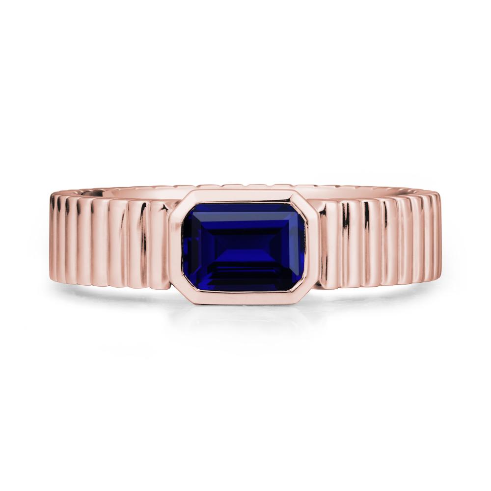 Ribbed Band Emeral Cut Sapphire Ring - LUO Jewelry #metal_18k rose gold