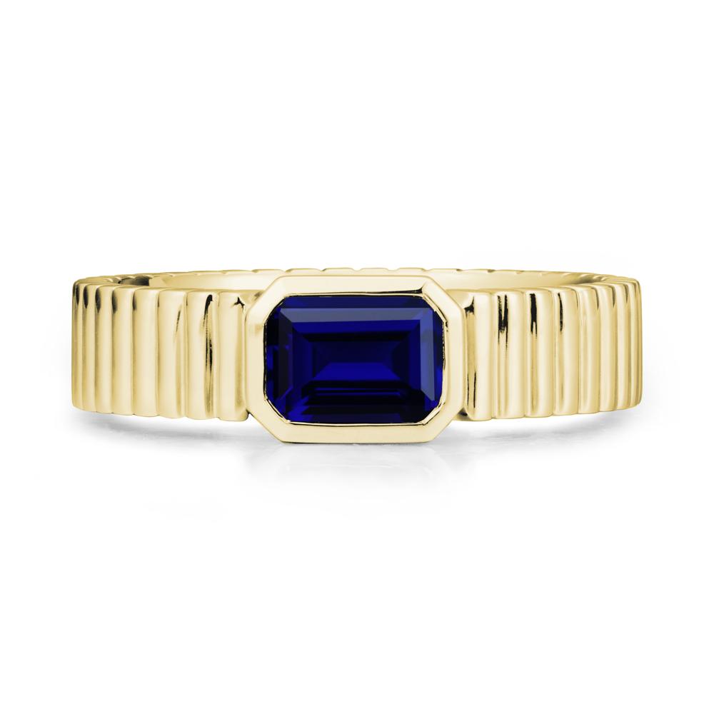 Ribbed Band Emeral Cut Sapphire Ring - LUO Jewelry #metal_18k yellow gold