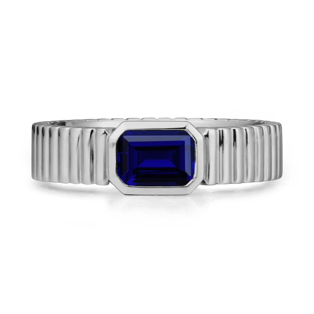 Ribbed Band Emeral Cut Sapphire Ring - LUO Jewelry #metal_platinum