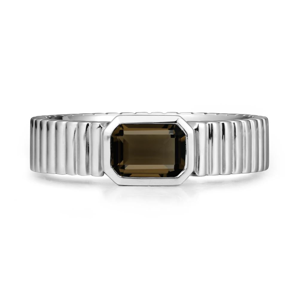 Bezel Settting Smoky Quartz Ring with Ribbed Band - LUO Jewelry #metal_18k white gold